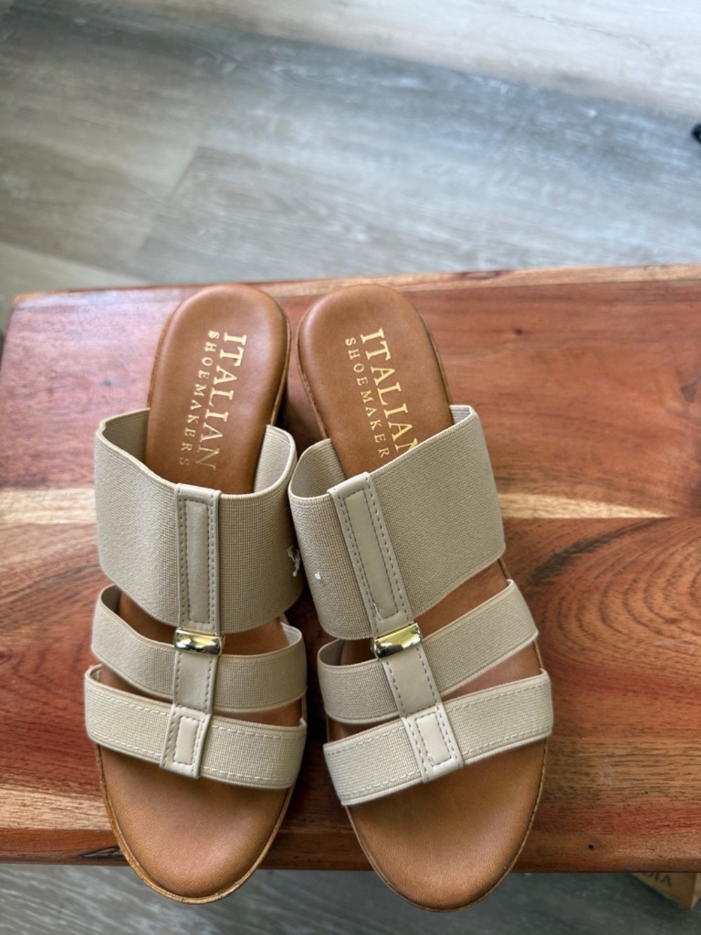 Italian Shoemakers Beige Elastic-Strap Slide Sandals
